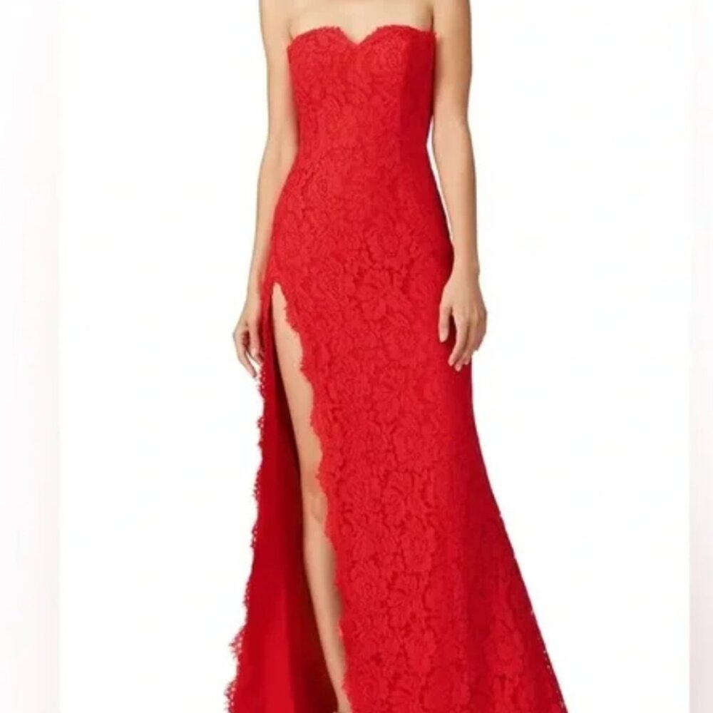 Frame & Partners | Red Strapless Lace Long Dress | Wedding Guest | Size 4